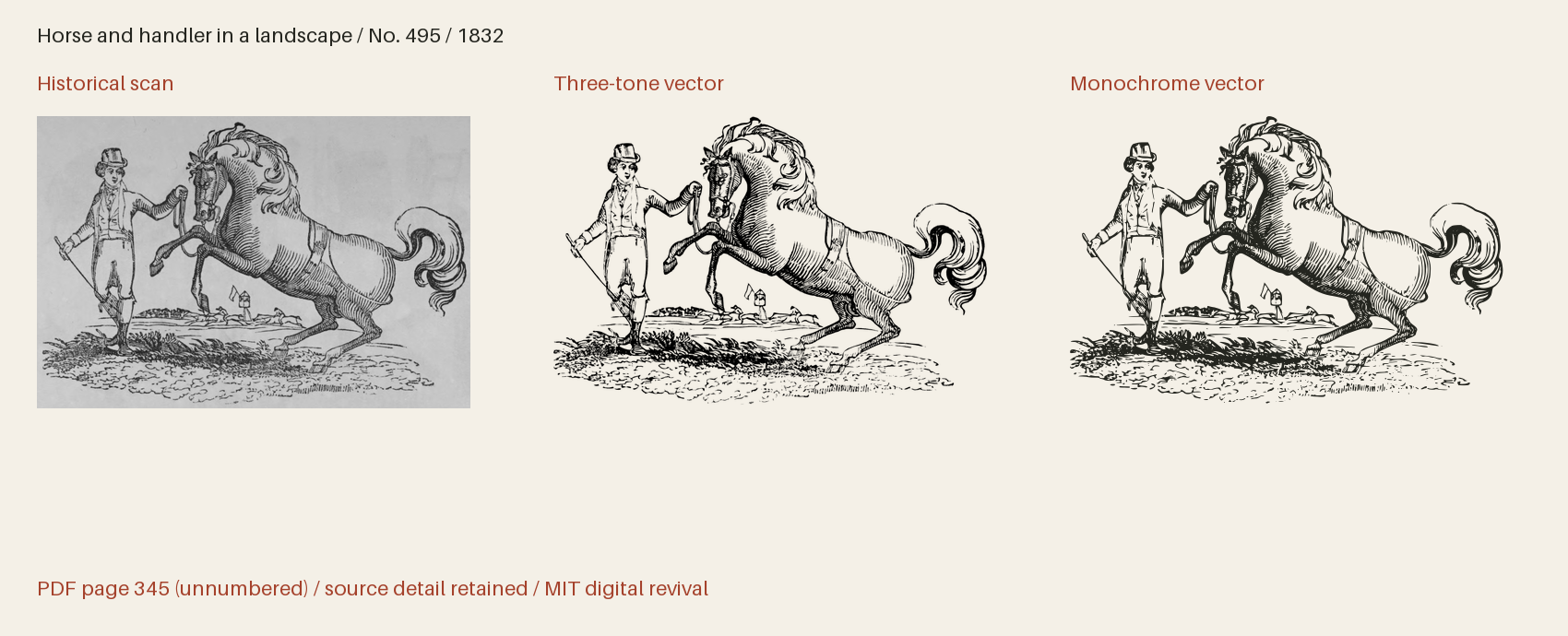Historical scan beside the three-tone and monochrome vector revivals