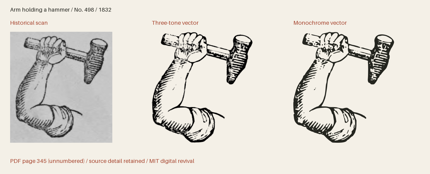 Historical scan beside the three-tone and monochrome vector revivals