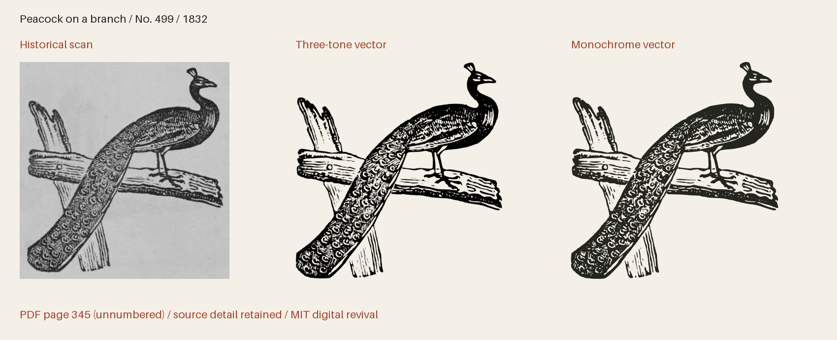 Historical scan beside the three-tone and monochrome vector revivals