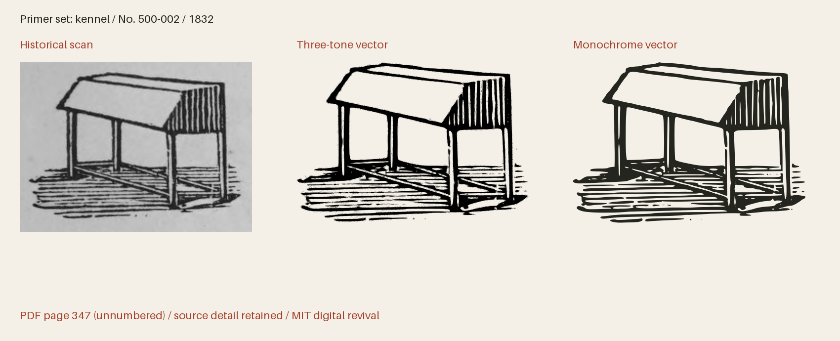 Historical scan beside the three-tone and monochrome vector revivals