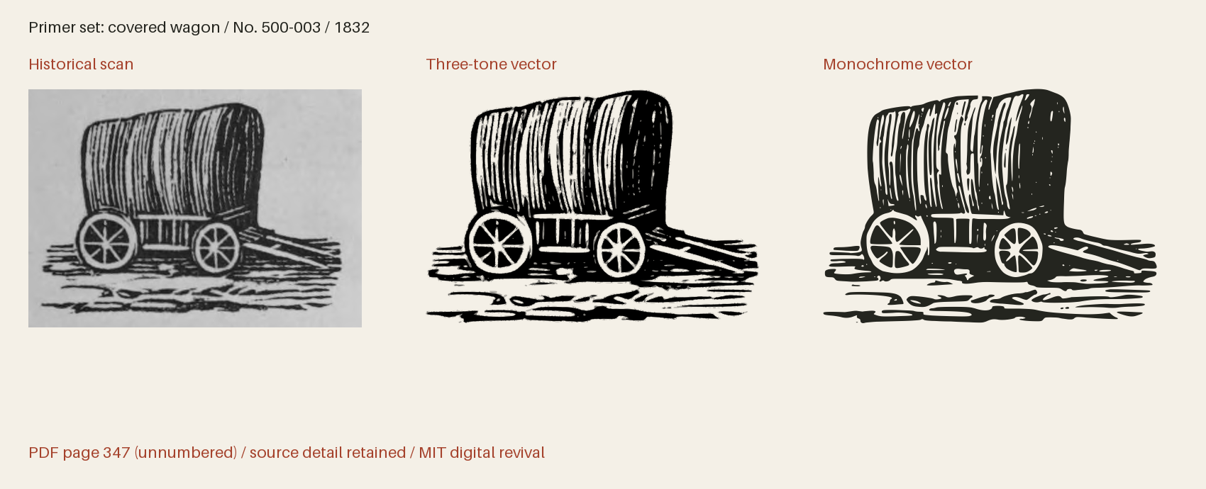 Historical scan beside the three-tone and monochrome vector revivals