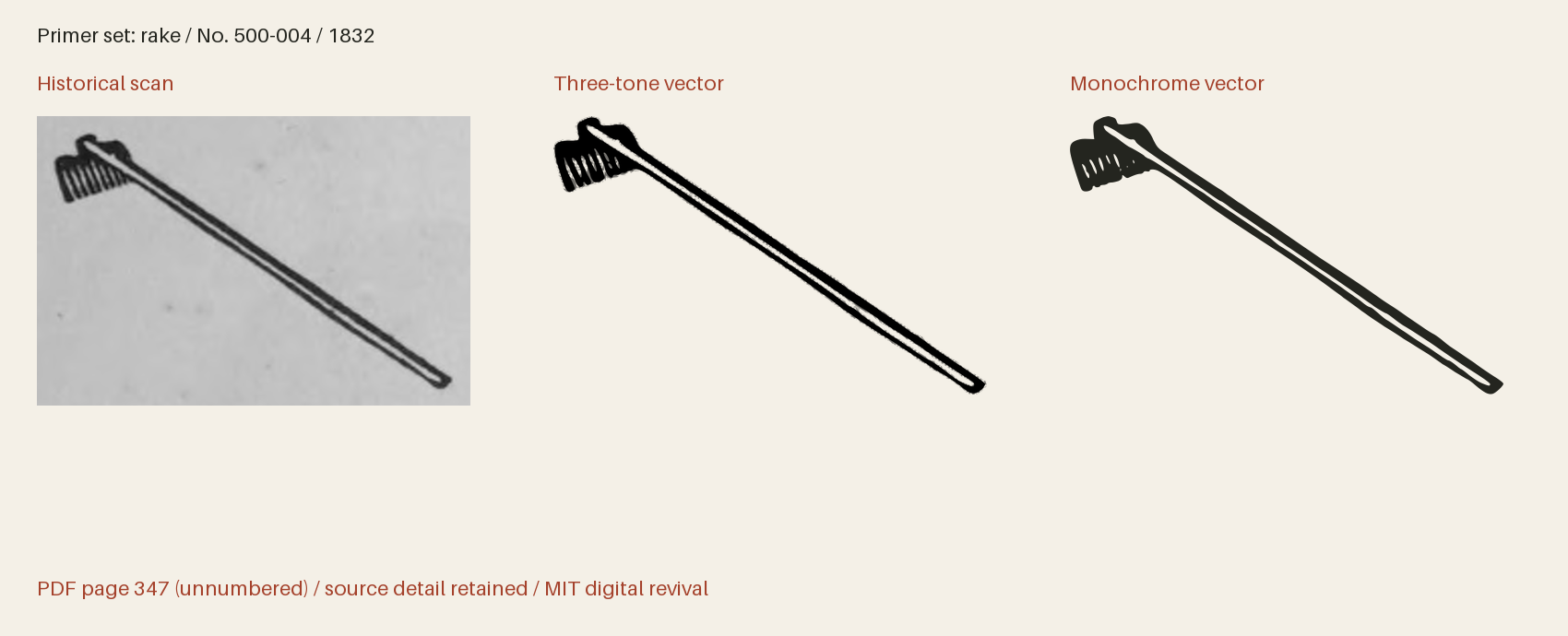 Historical scan beside the three-tone and monochrome vector revivals
