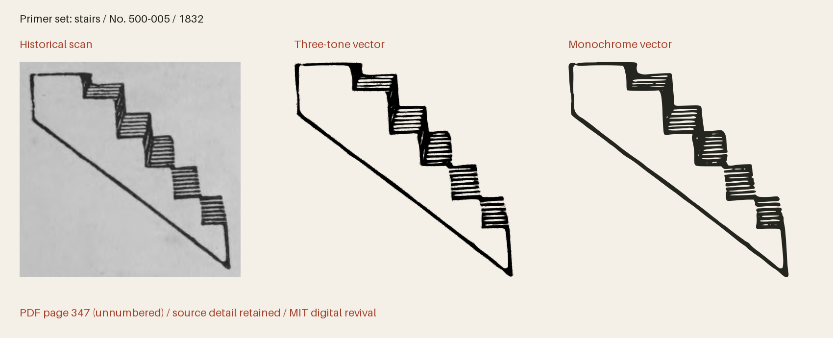 Historical scan beside the three-tone and monochrome vector revivals