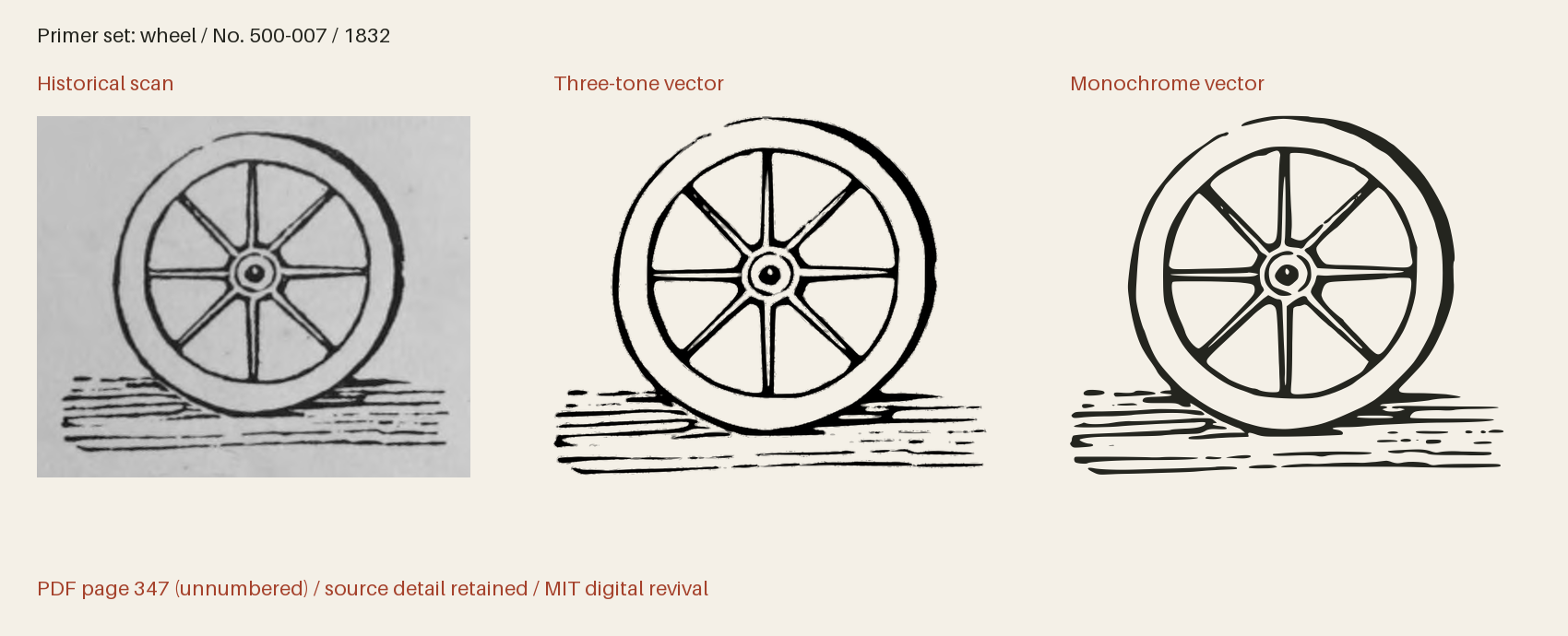 Historical scan beside the three-tone and monochrome vector revivals