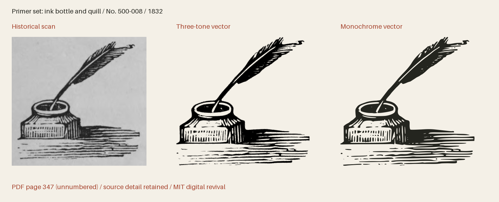Historical scan beside the three-tone and monochrome vector revivals