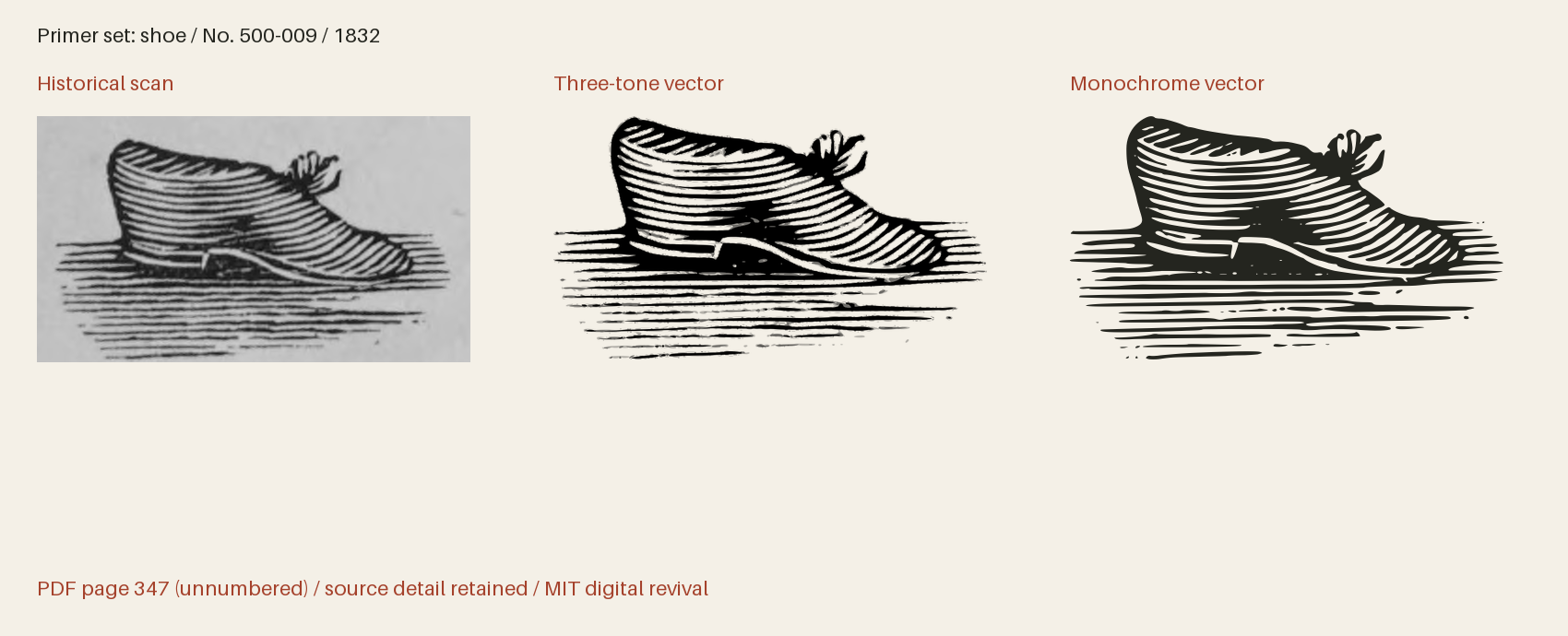 Historical scan beside the three-tone and monochrome vector revivals