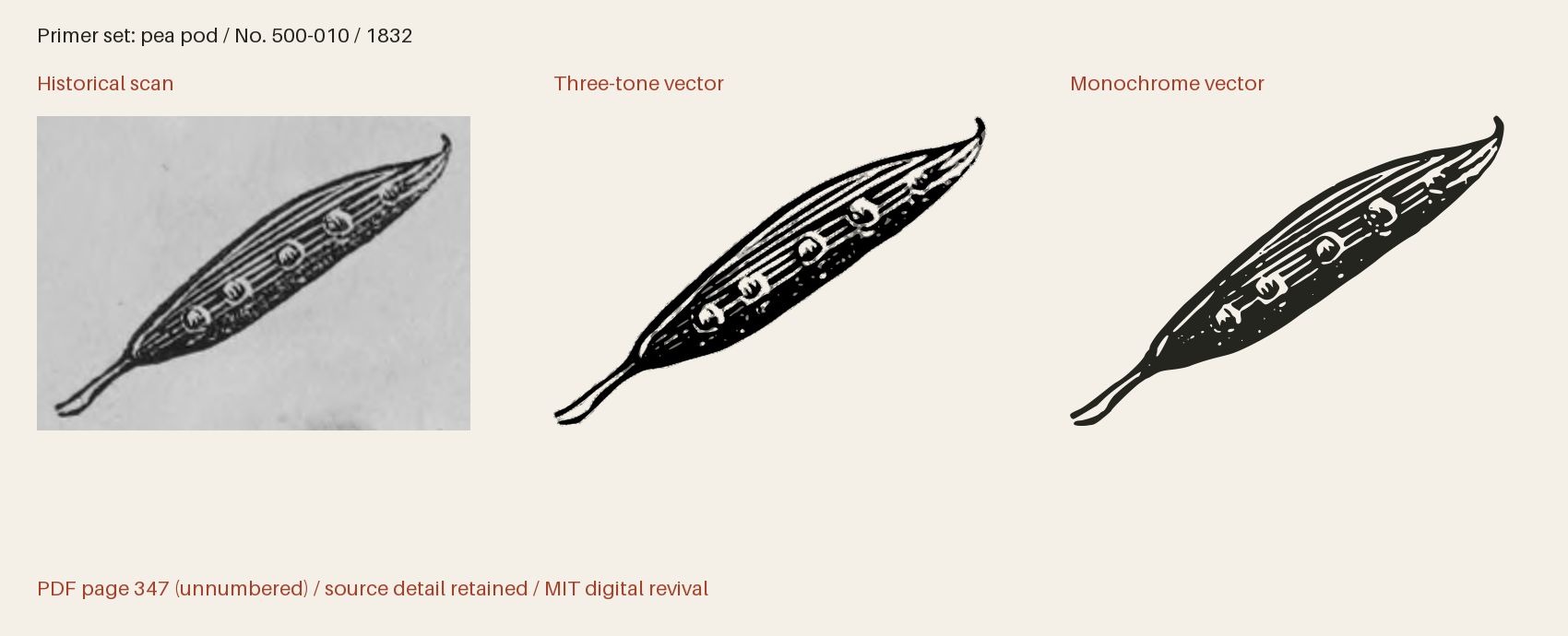 Historical scan beside the three-tone and monochrome vector revivals
