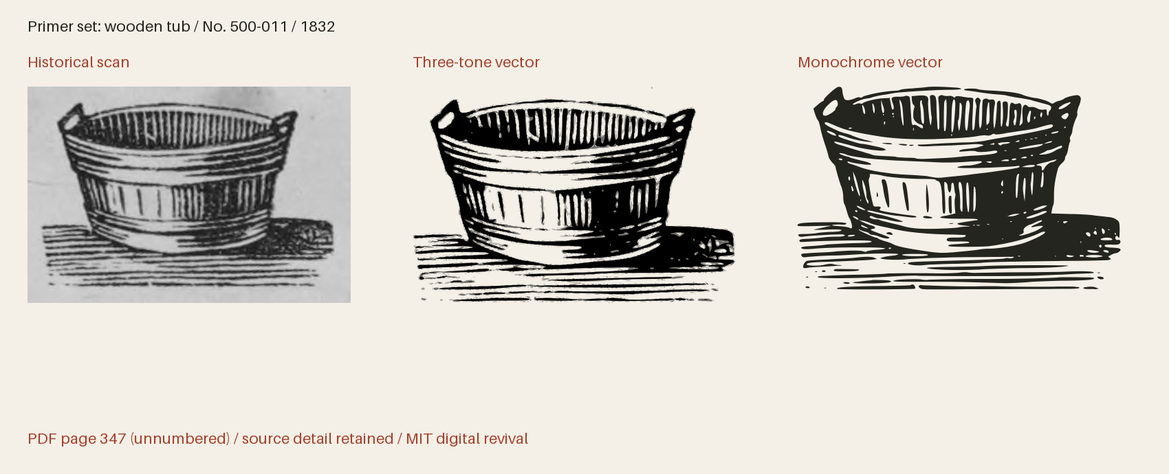 Historical scan beside the three-tone and monochrome vector revivals