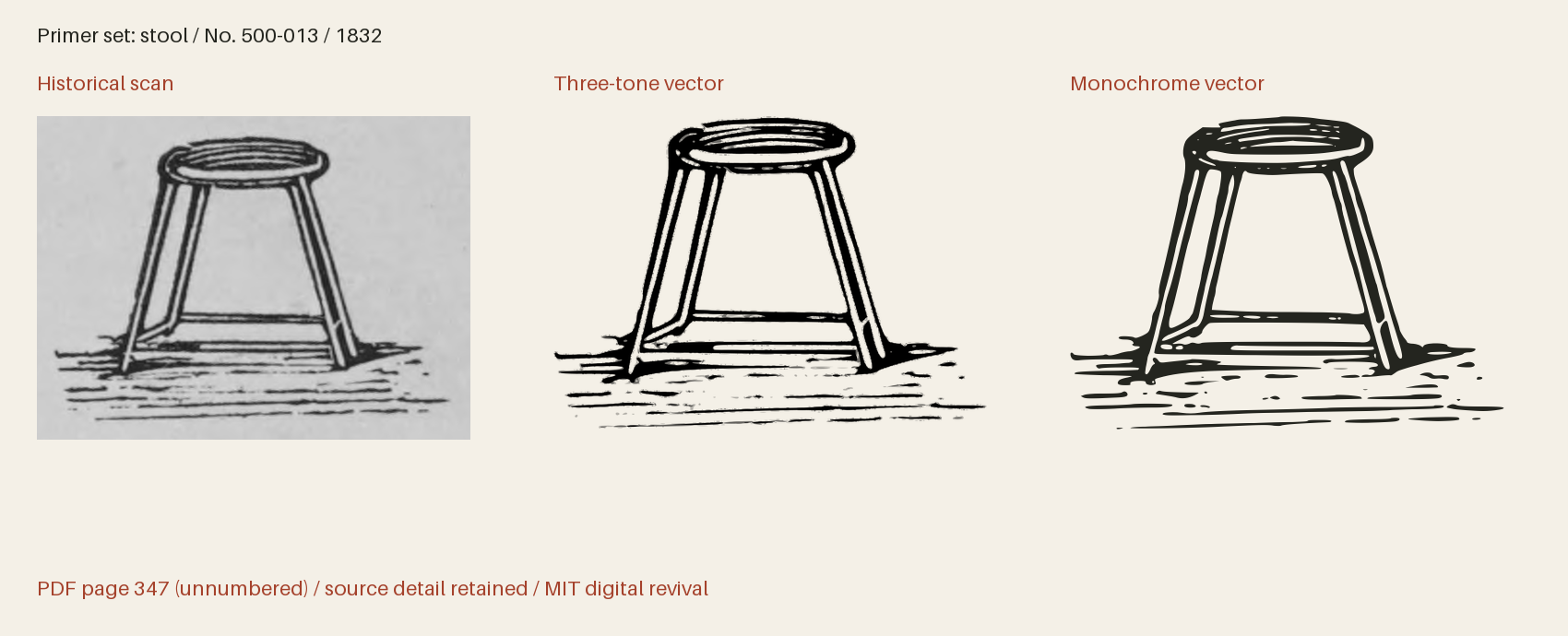 Historical scan beside the three-tone and monochrome vector revivals