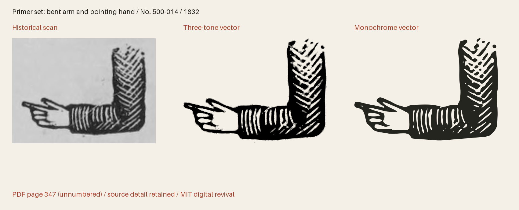 Historical scan beside the three-tone and monochrome vector revivals
