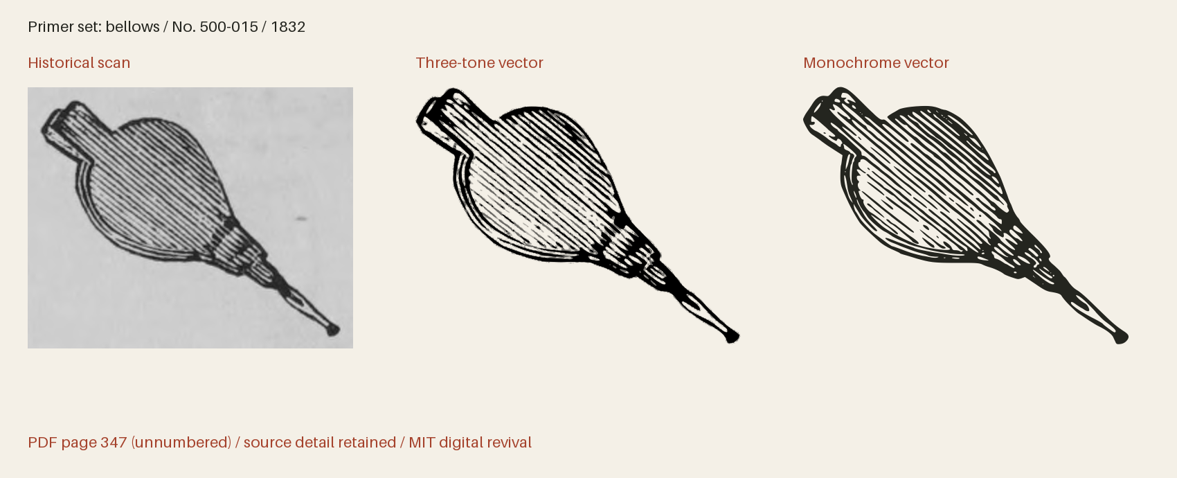 Historical scan beside the three-tone and monochrome vector revivals