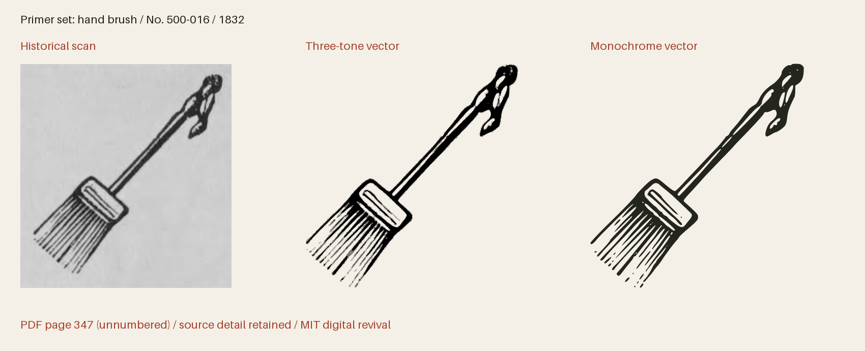 Historical scan beside the three-tone and monochrome vector revivals