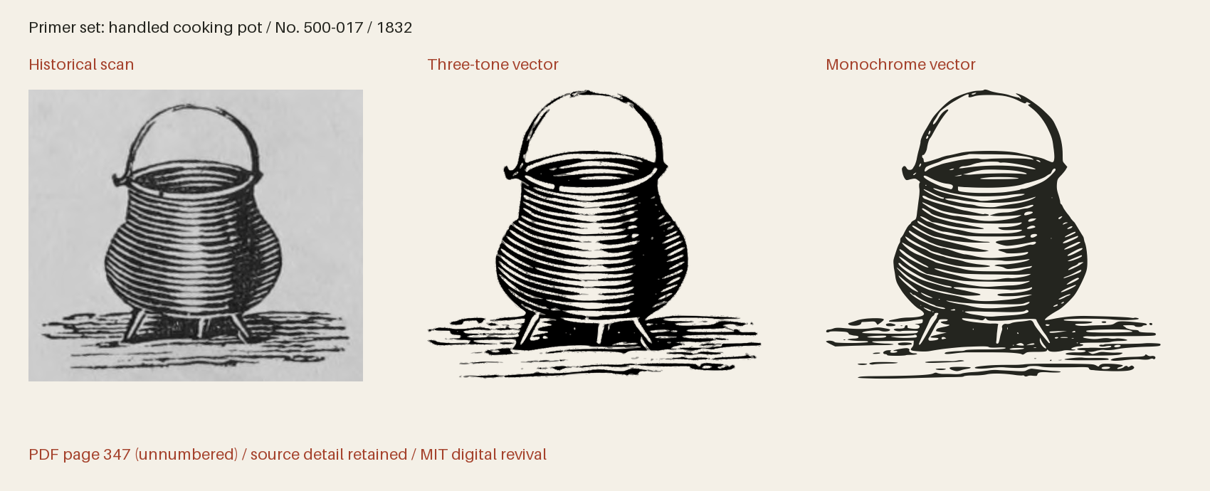 Historical scan beside the three-tone and monochrome vector revivals