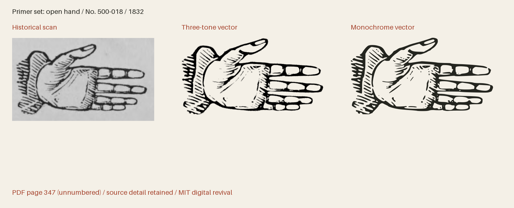 Historical scan beside the three-tone and monochrome vector revivals