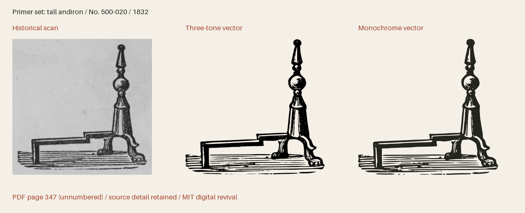 Historical scan beside the three-tone and monochrome vector revivals