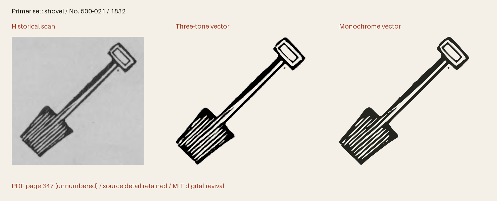 Historical scan beside the three-tone and monochrome vector revivals