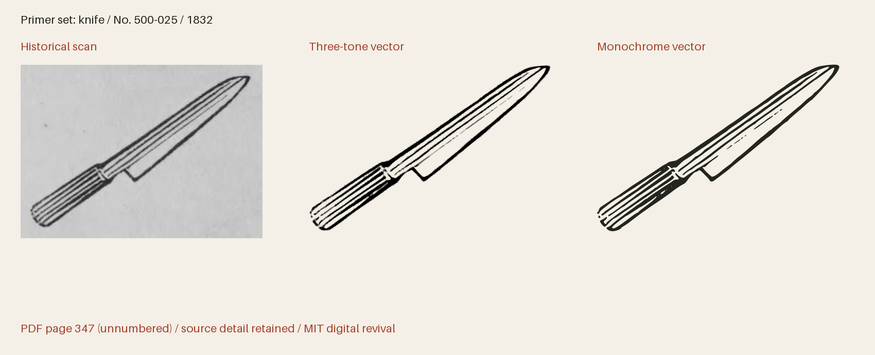 Historical scan beside the three-tone and monochrome vector revivals