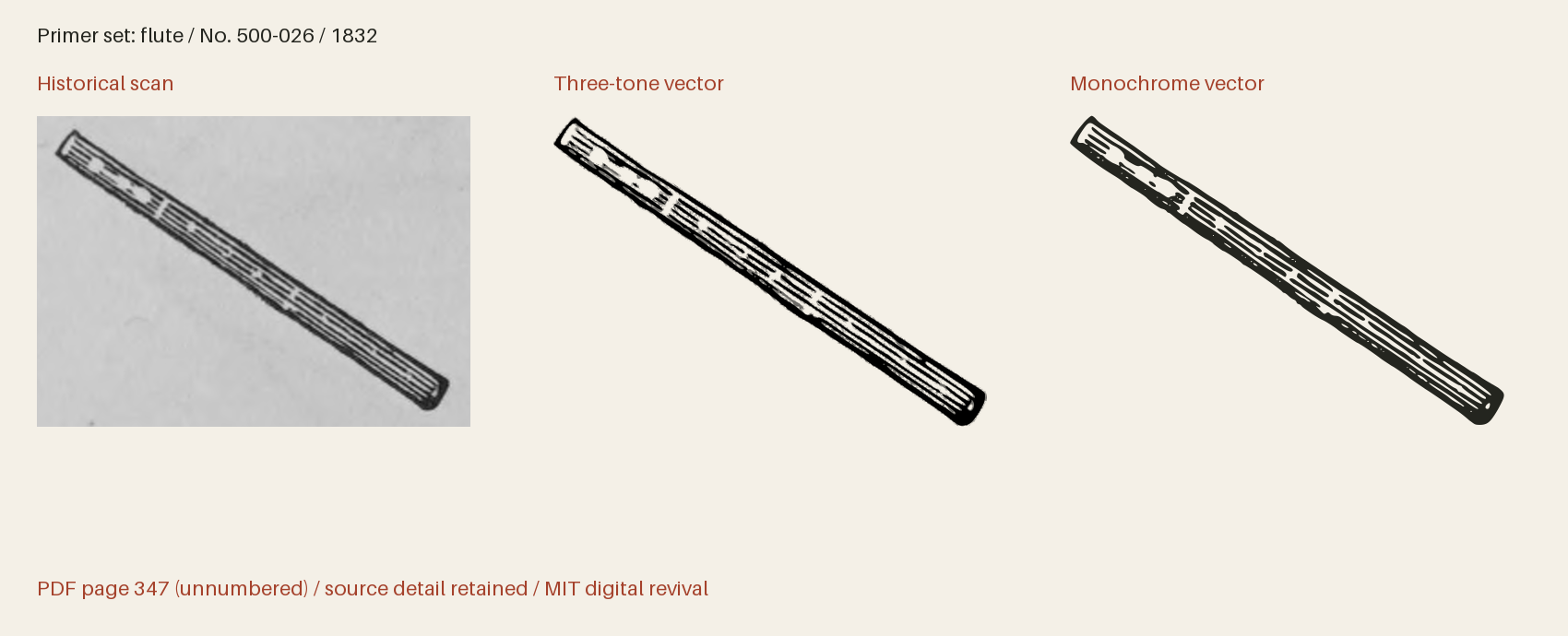 Historical scan beside the three-tone and monochrome vector revivals