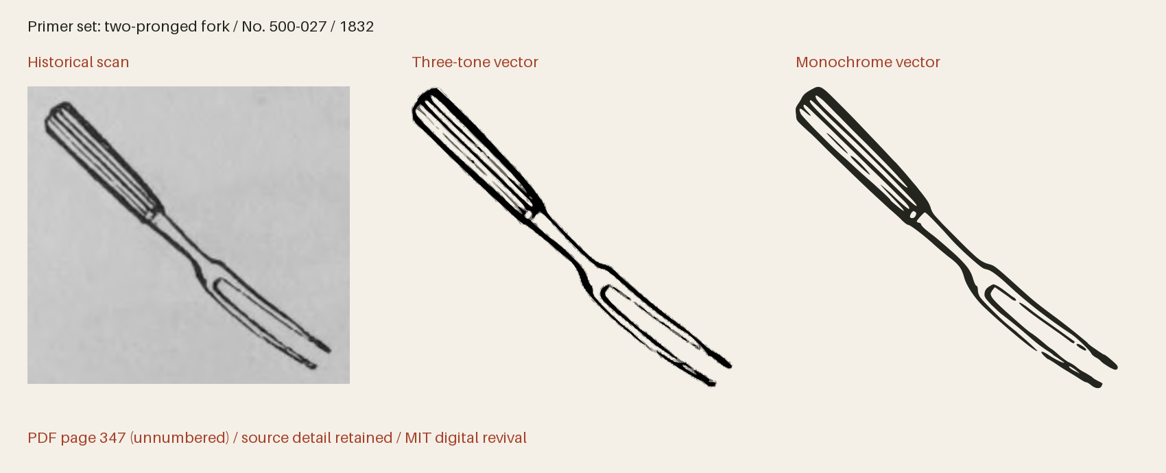 Historical scan beside the three-tone and monochrome vector revivals