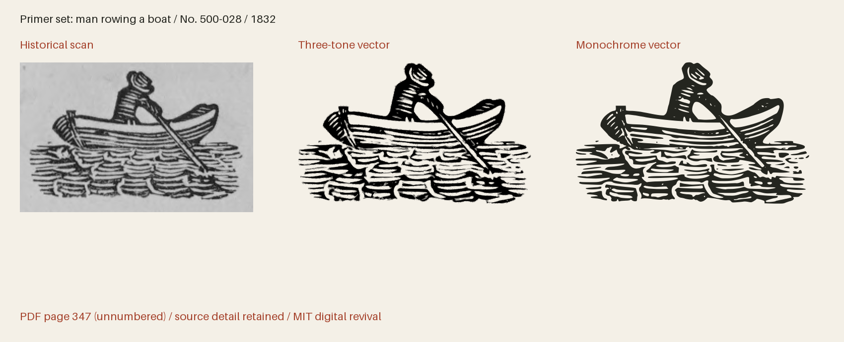 Historical scan beside the three-tone and monochrome vector revivals