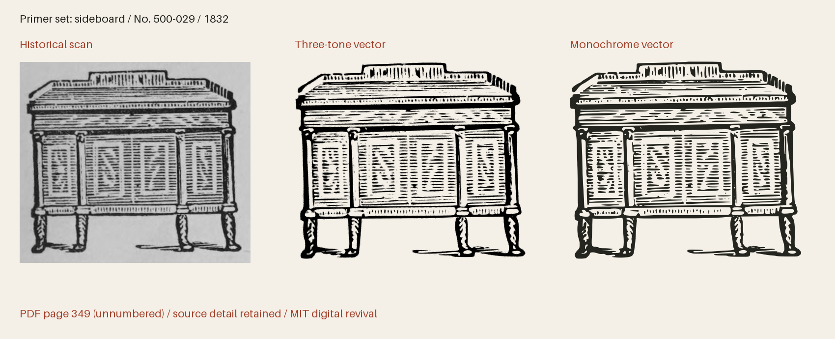 Historical scan beside the three-tone and monochrome vector revivals