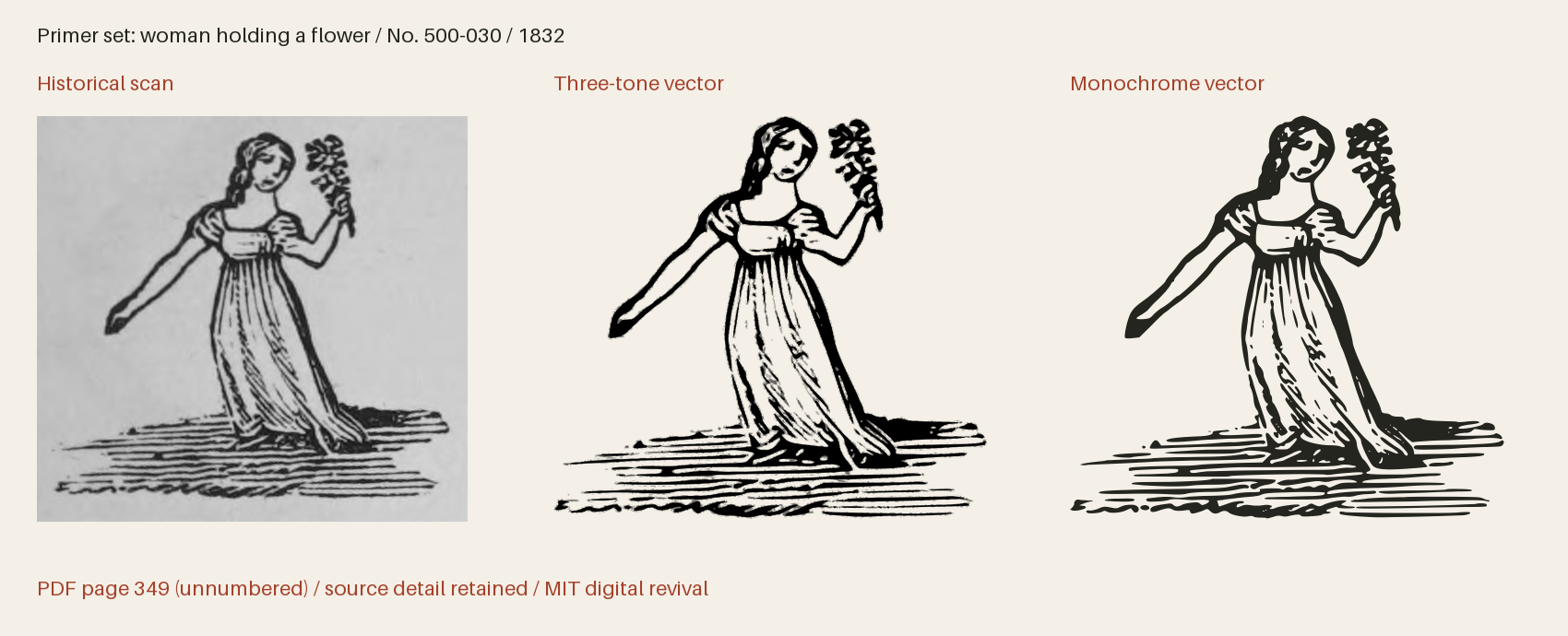 Historical scan beside the three-tone and monochrome vector revivals