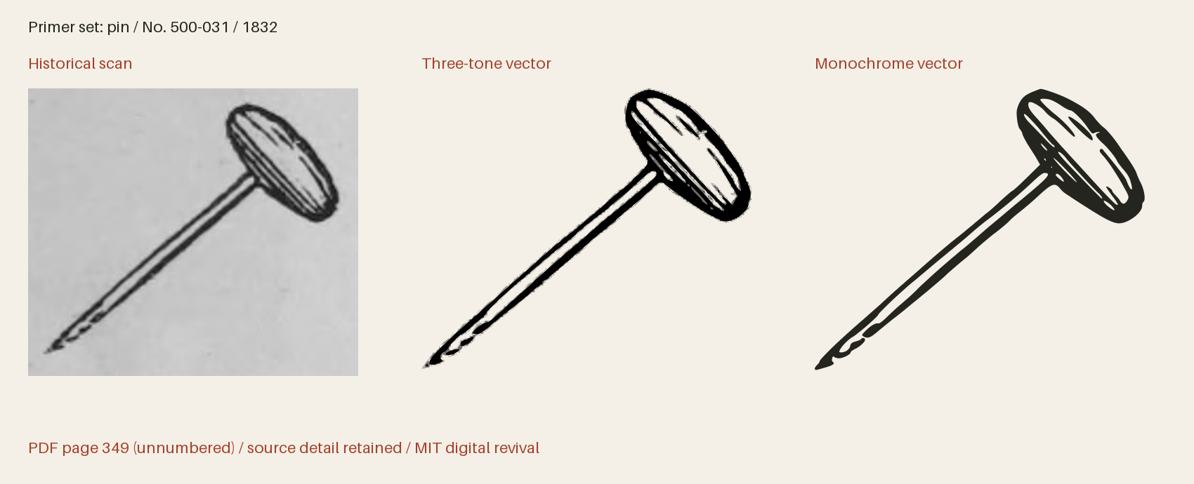 Historical scan beside the three-tone and monochrome vector revivals