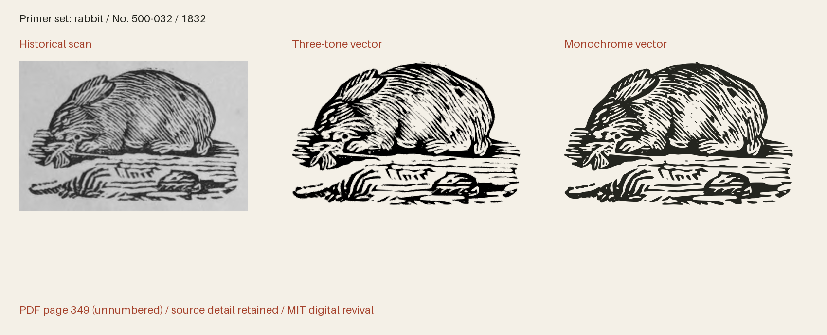 Historical scan beside the three-tone and monochrome vector revivals