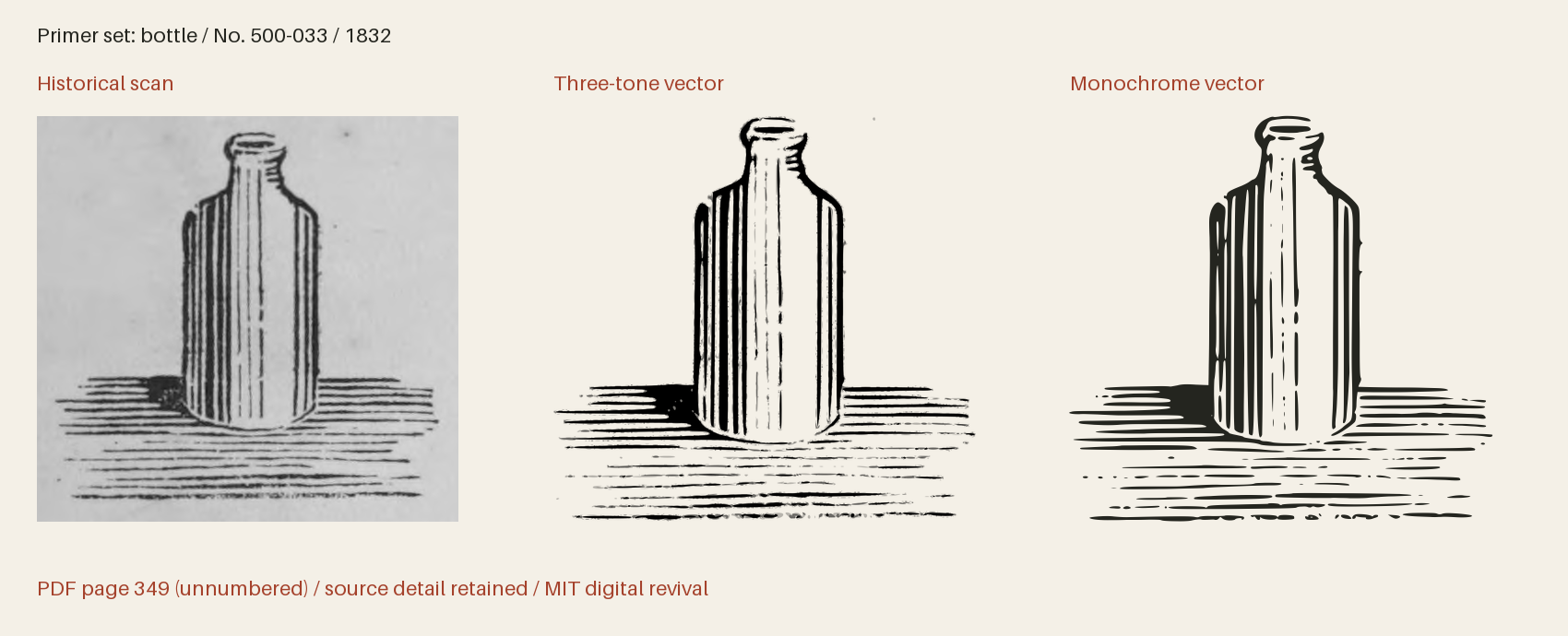 Historical scan beside the three-tone and monochrome vector revivals