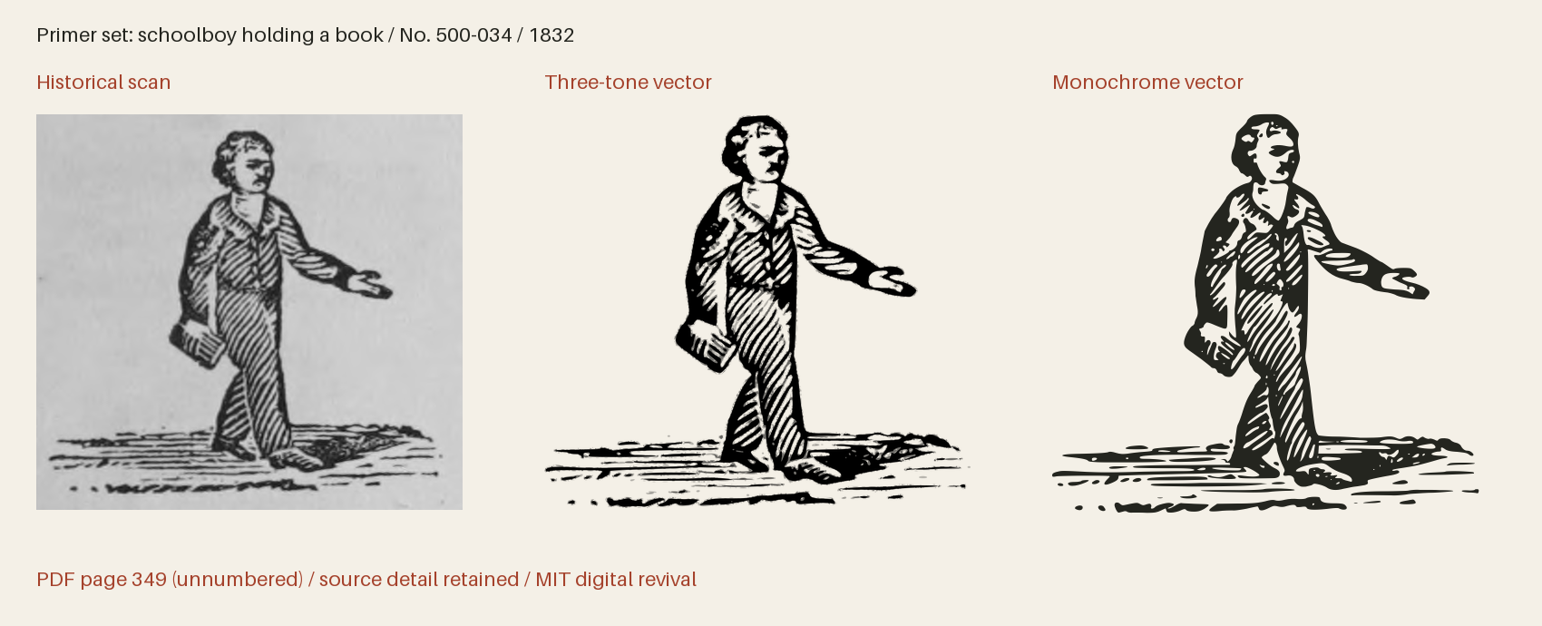 Historical scan beside the three-tone and monochrome vector revivals