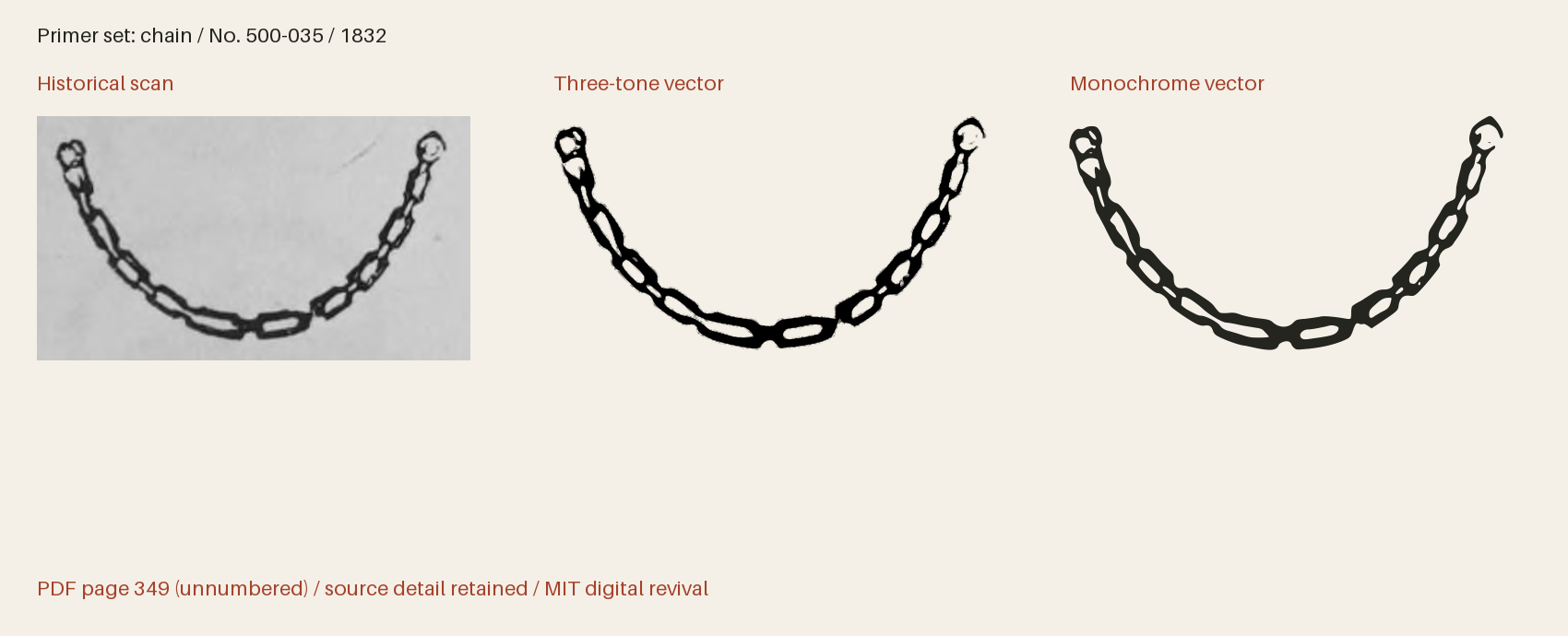 Historical scan beside the three-tone and monochrome vector revivals
