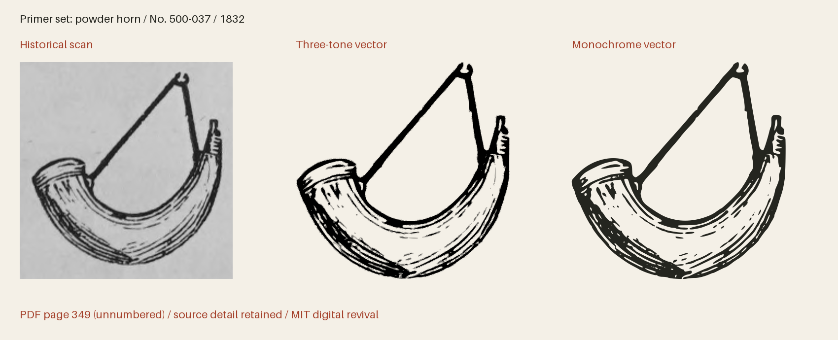 Historical scan beside the three-tone and monochrome vector revivals