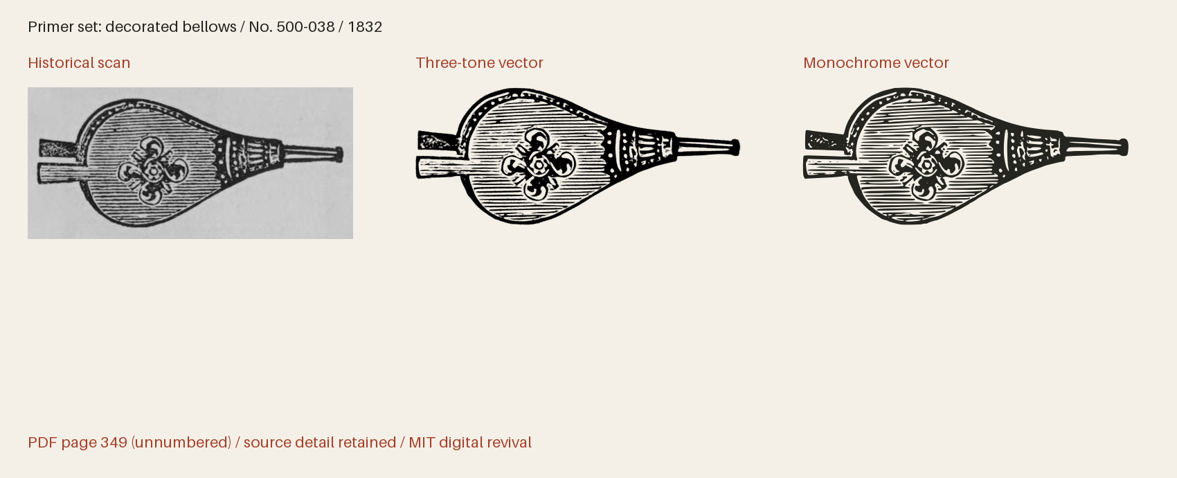Historical scan beside the three-tone and monochrome vector revivals
