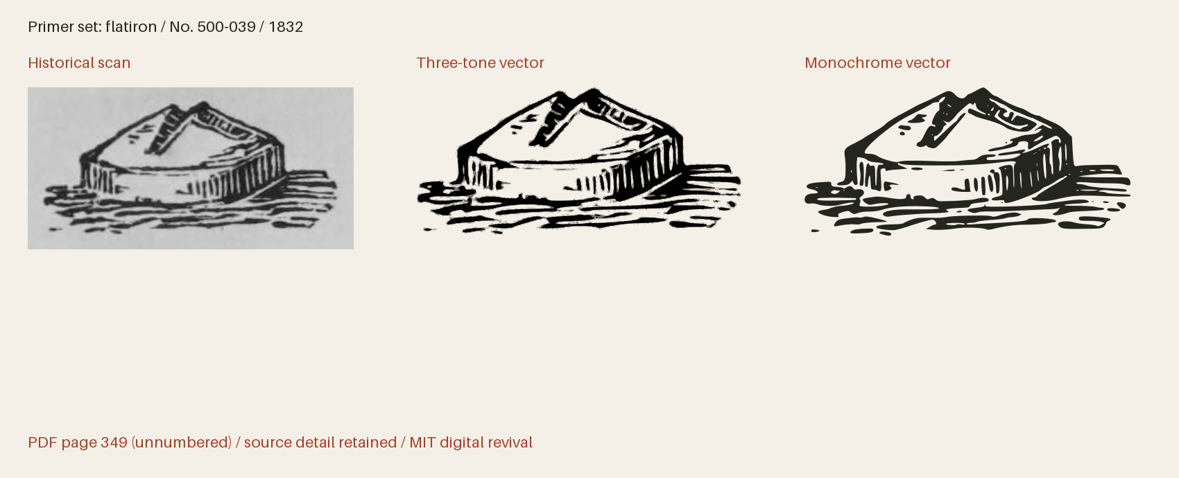 Historical scan beside the three-tone and monochrome vector revivals