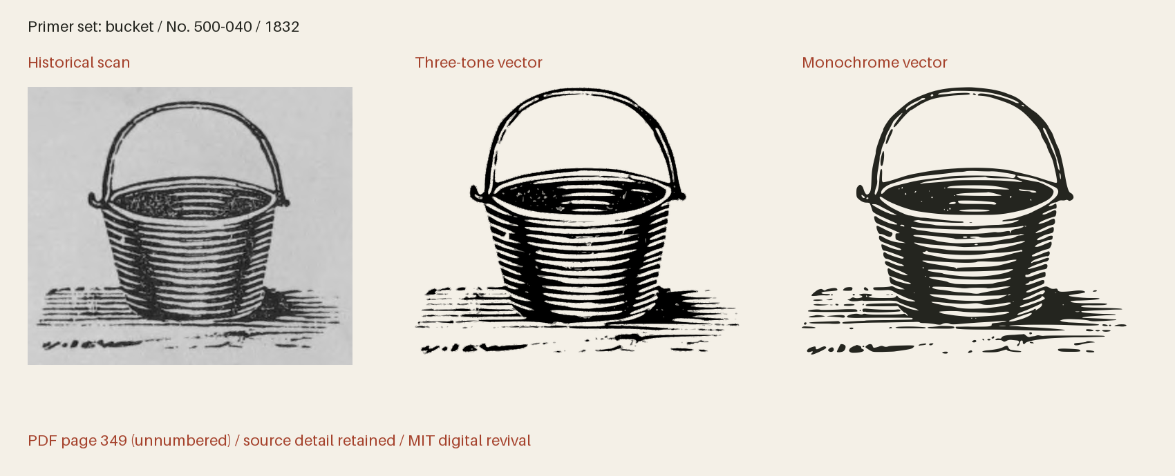 Historical scan beside the three-tone and monochrome vector revivals