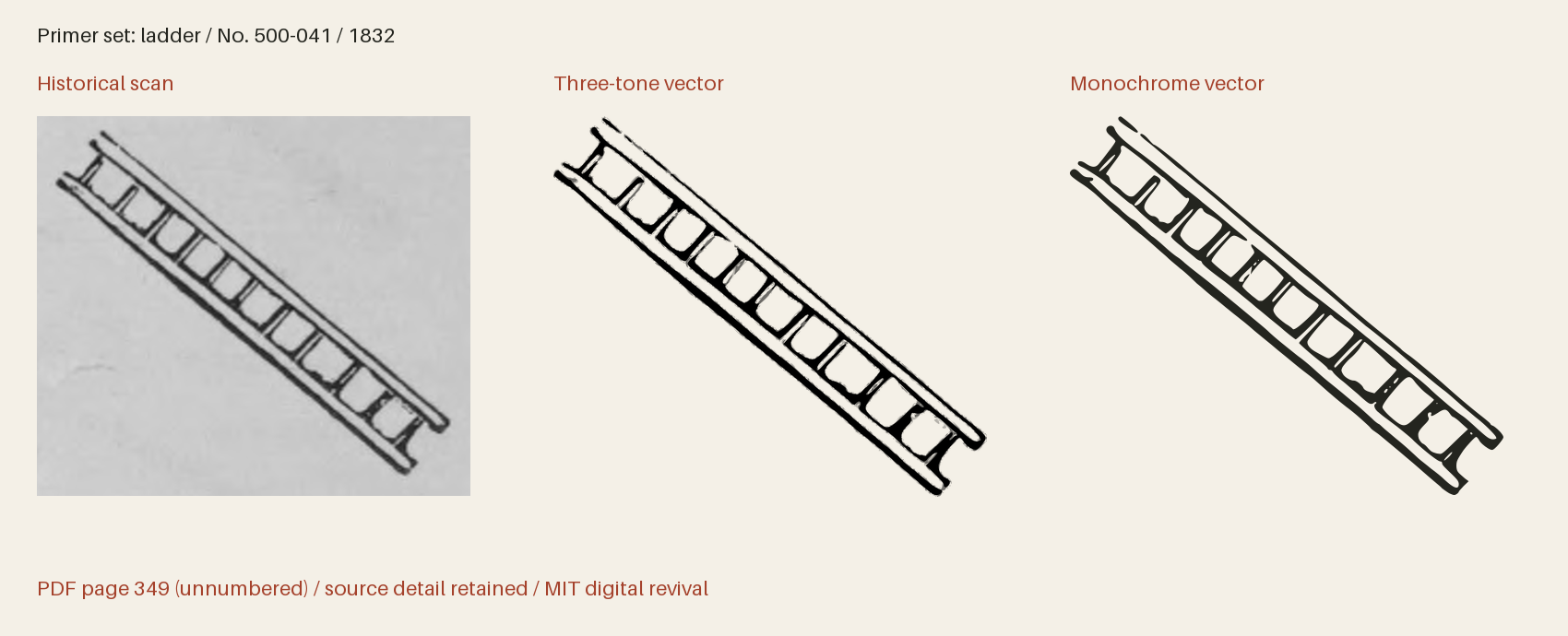 Historical scan beside the three-tone and monochrome vector revivals