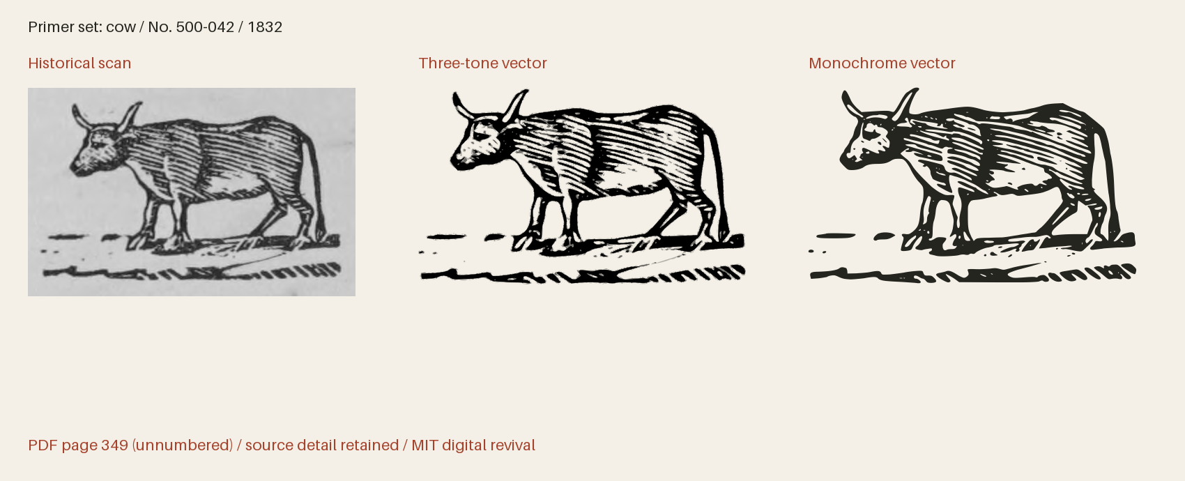 Historical scan beside the three-tone and monochrome vector revivals