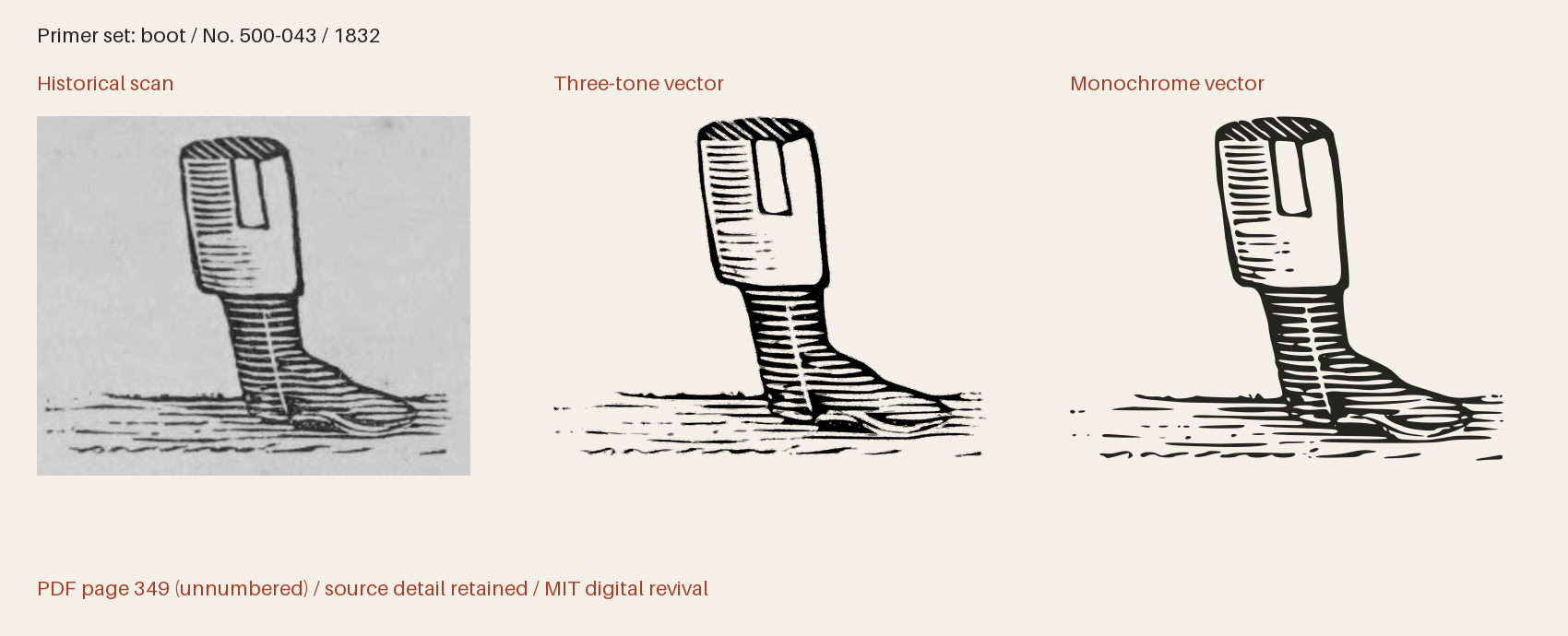 Historical scan beside the three-tone and monochrome vector revivals