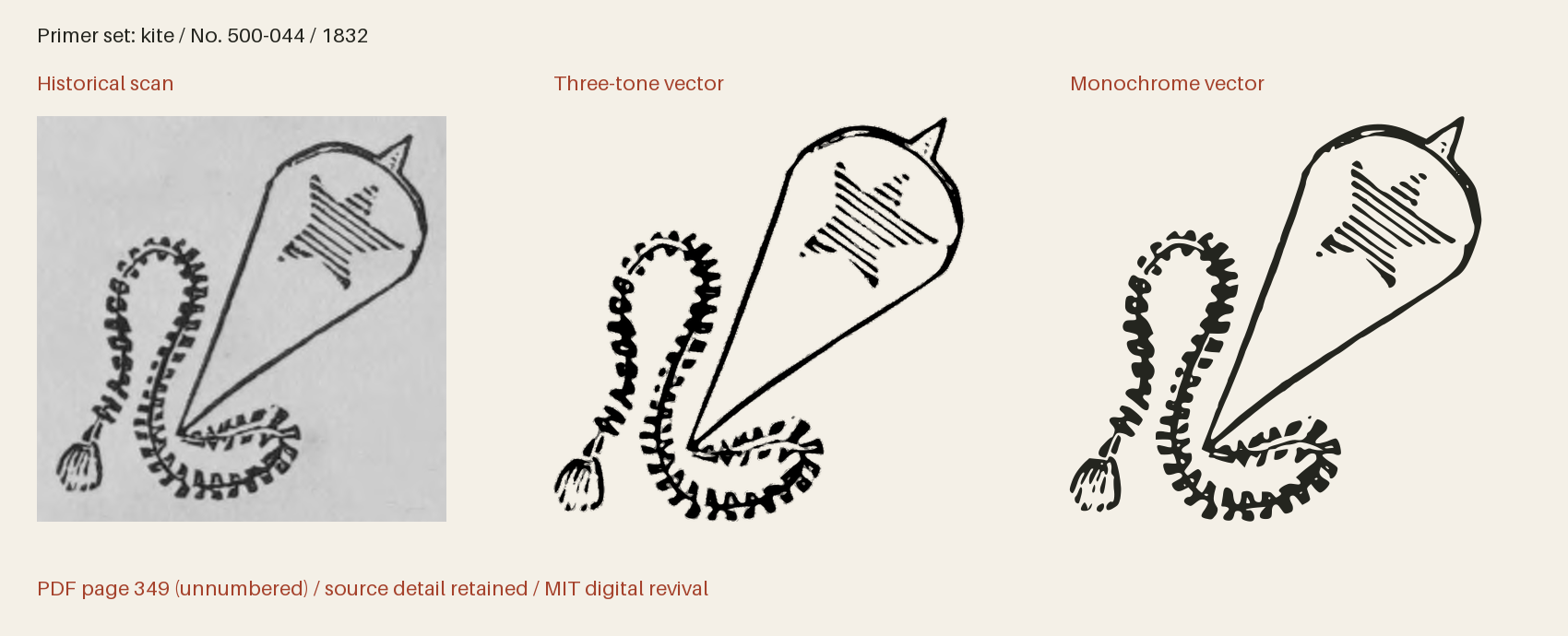 Historical scan beside the three-tone and monochrome vector revivals