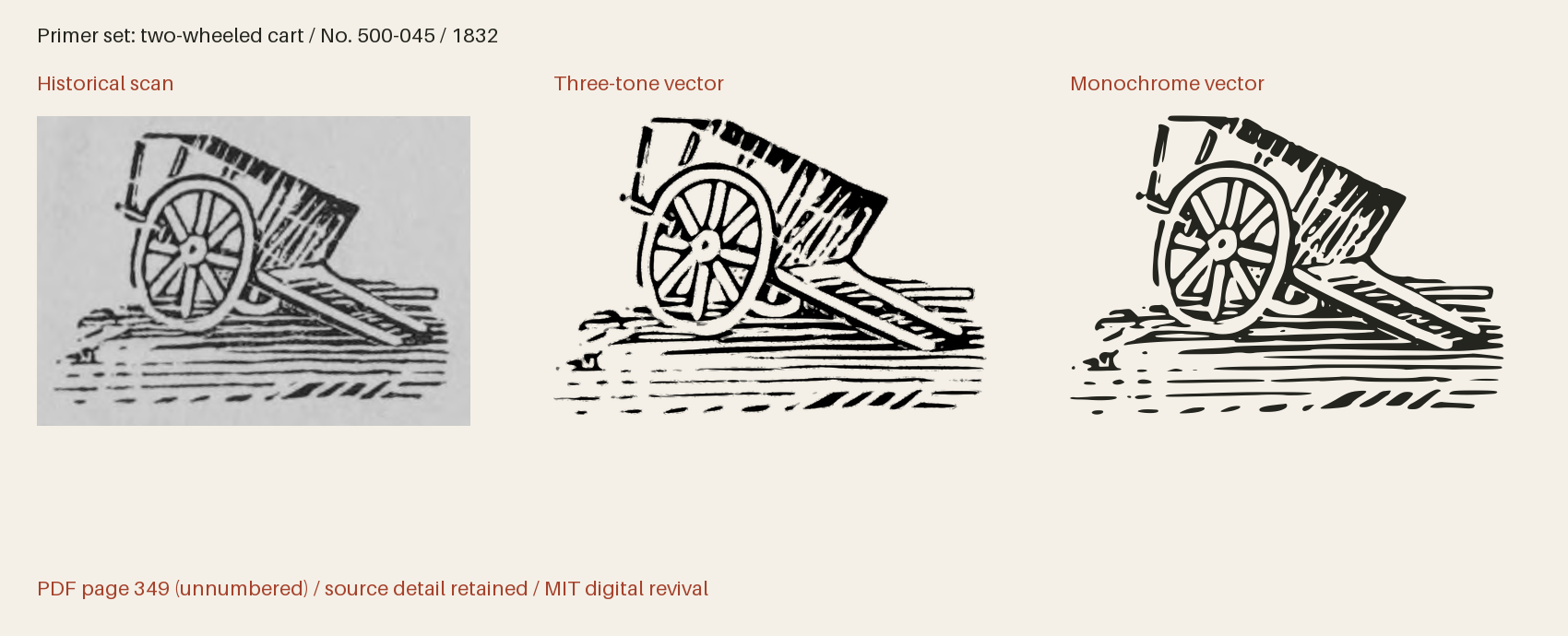 Historical scan beside the three-tone and monochrome vector revivals