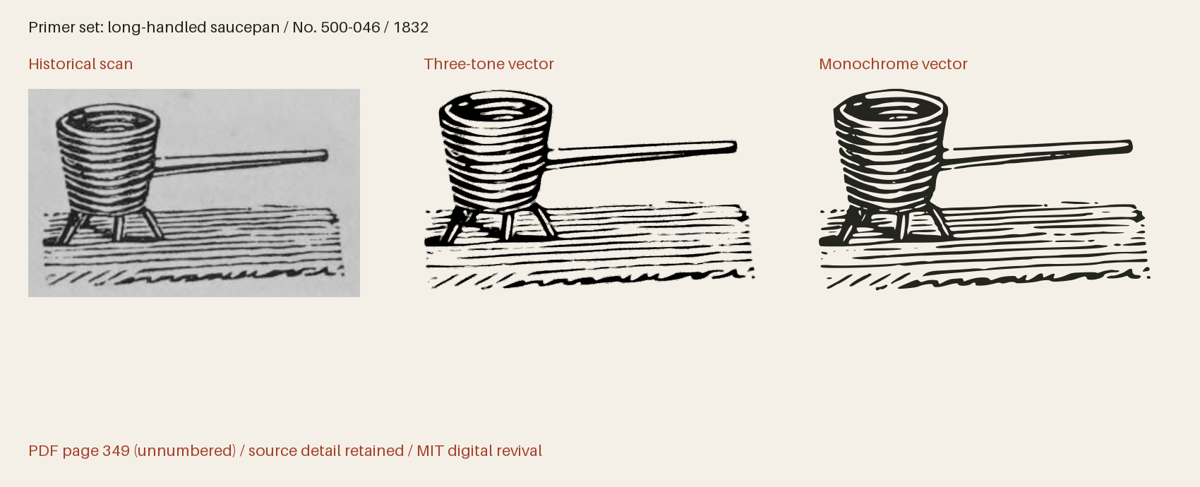 Historical scan beside the three-tone and monochrome vector revivals