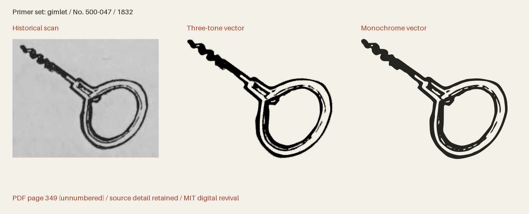 Historical scan beside the three-tone and monochrome vector revivals