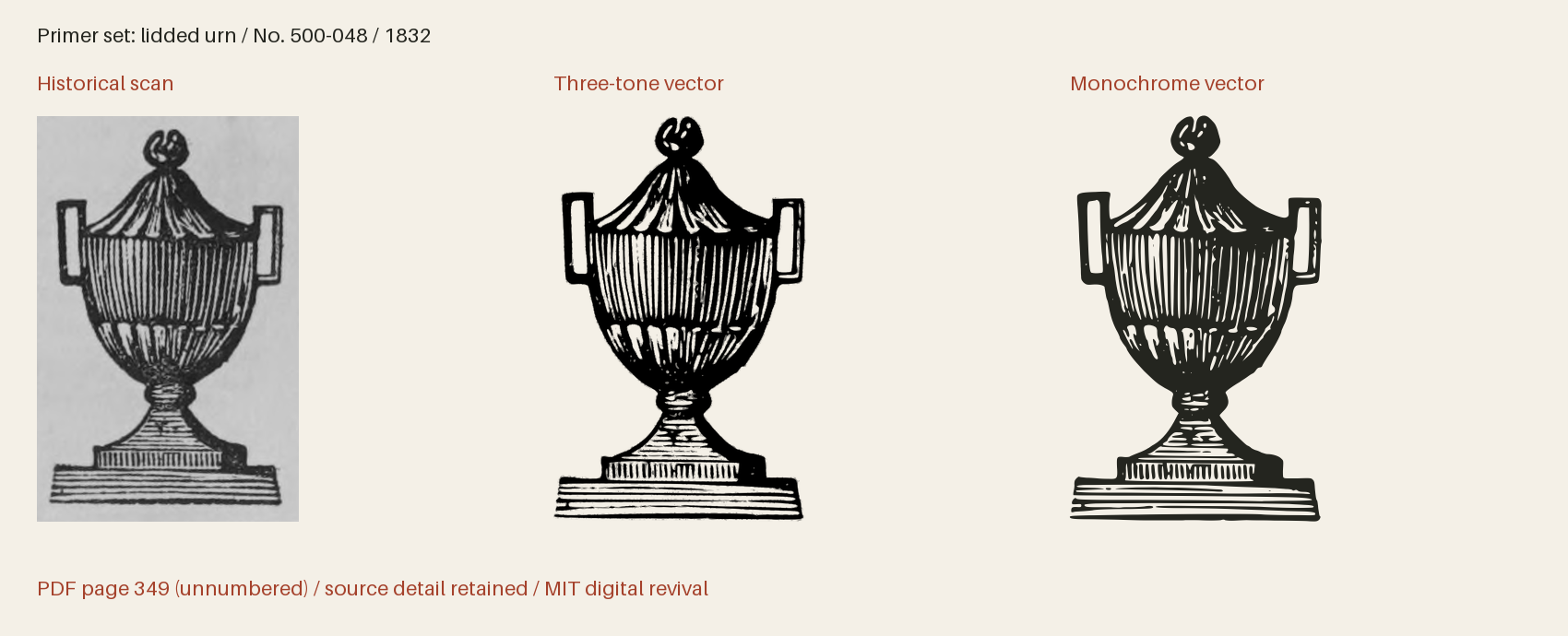 Historical scan beside the three-tone and monochrome vector revivals