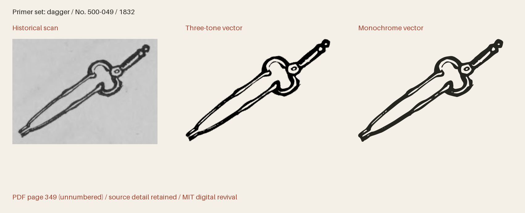 Historical scan beside the three-tone and monochrome vector revivals