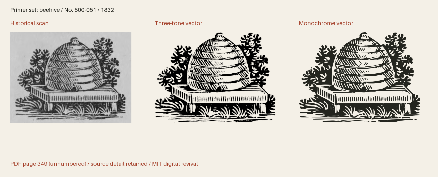 Historical scan beside the three-tone and monochrome vector revivals