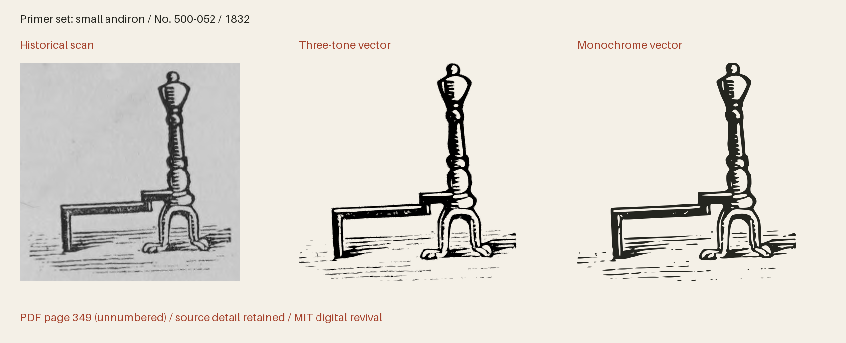 Historical scan beside the three-tone and monochrome vector revivals