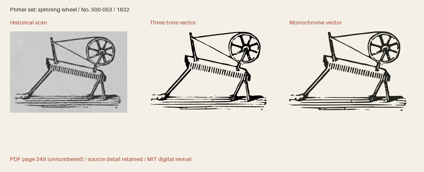 Historical scan beside the three-tone and monochrome vector revivals