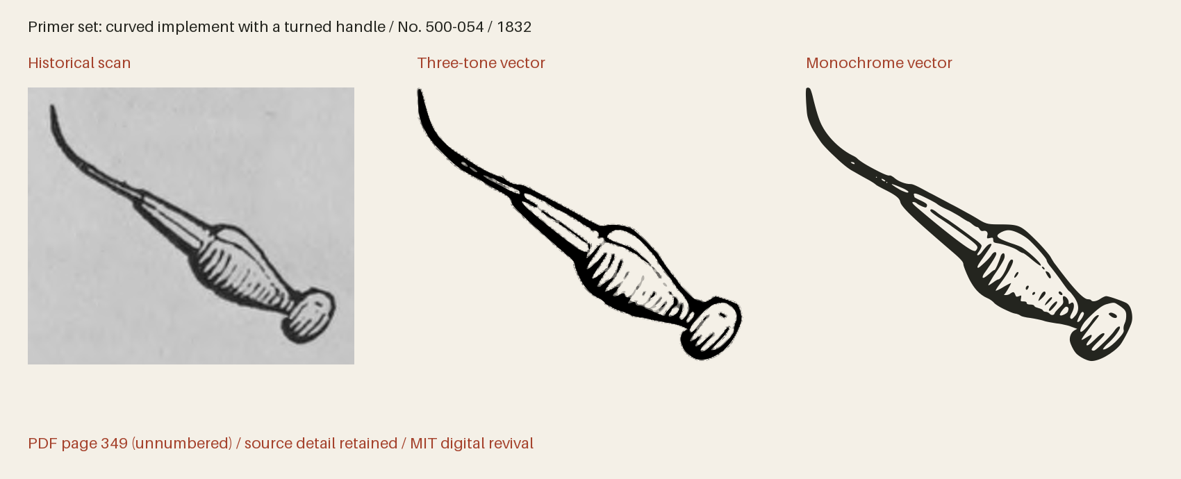 Historical scan beside the three-tone and monochrome vector revivals