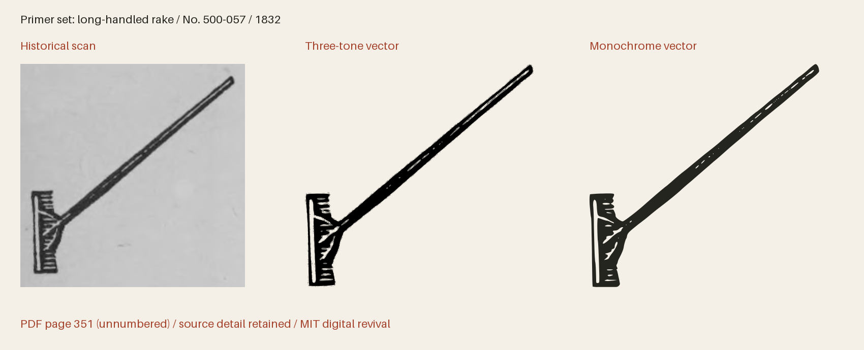 Historical scan beside the three-tone and monochrome vector revivals