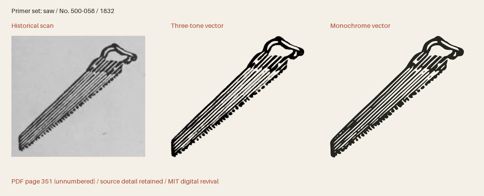 Historical scan beside the three-tone and monochrome vector revivals